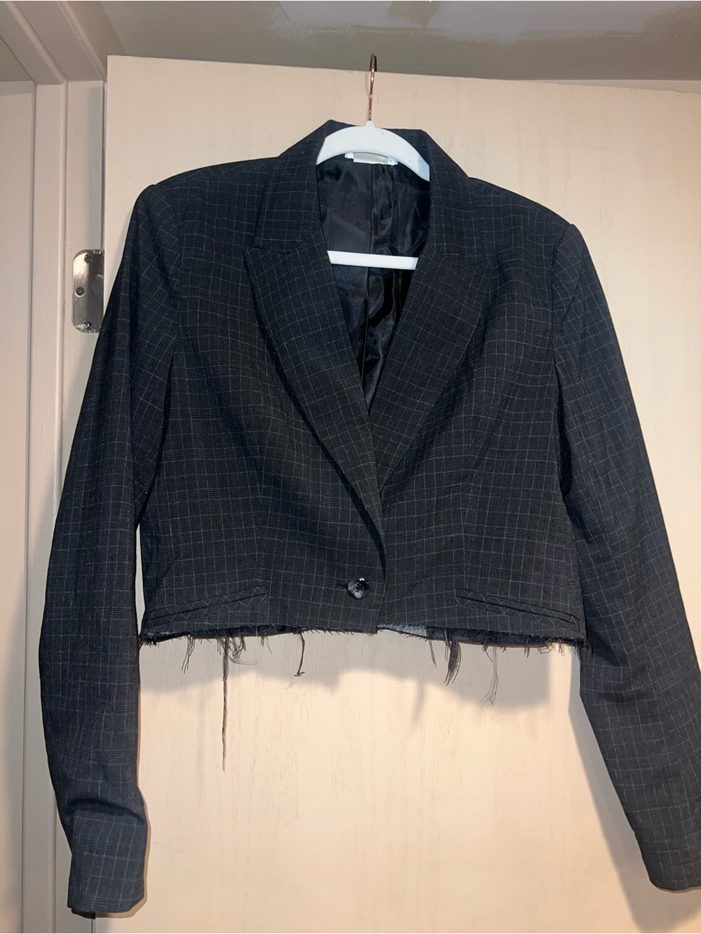 Vintage Cropped Black Windowpane Blazer Jacket
